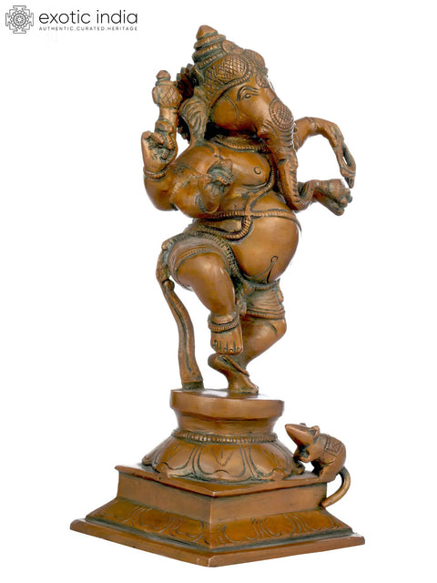 9" Adorably Dancing Ganesha Brass Sculpture | Handmade | Made in India