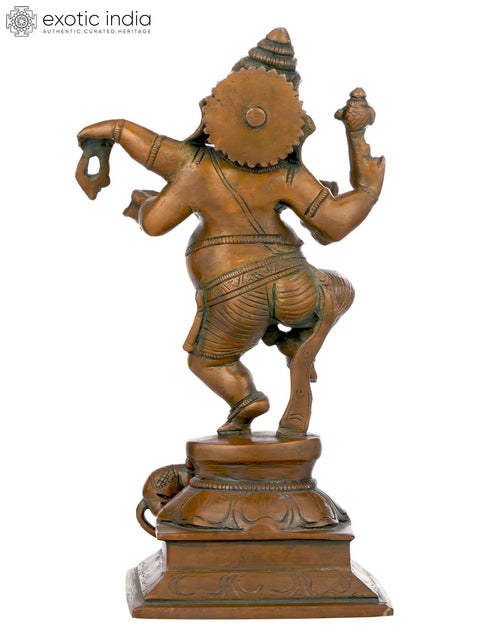9" Adorably Dancing Ganesha Brass Sculpture | Handmade | Made in India