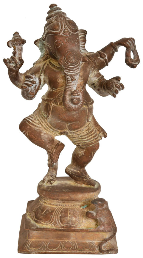 8" Ganesha, In The Midst of A Celebratory Dance Ritual | Handmade Brass Idol