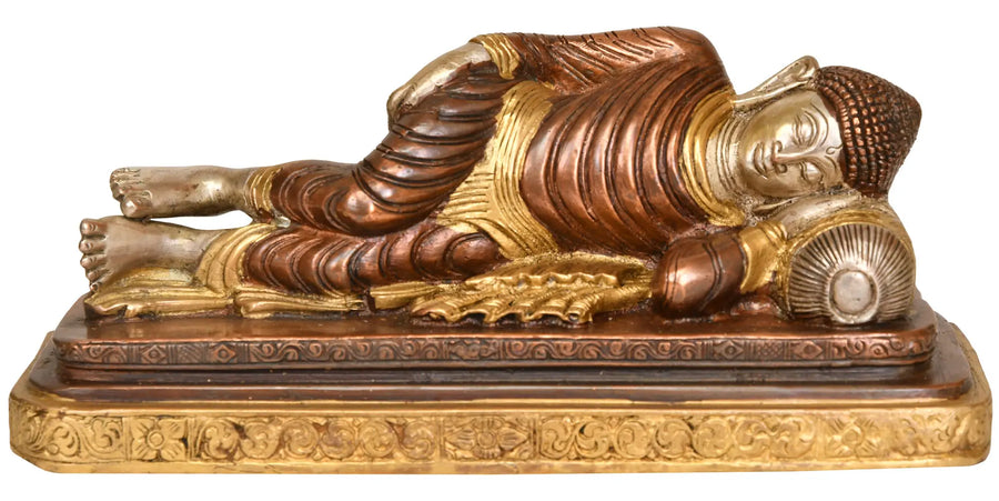 9" Mahaparinirvana Buddha Brass Statue Handmade