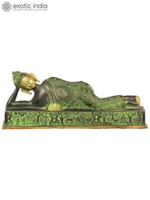 12" Handmade Parinirvana Buddha Brass Statue