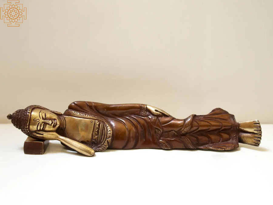 10" Mahaparinirvana Buddha Brass Statue for Home Decor