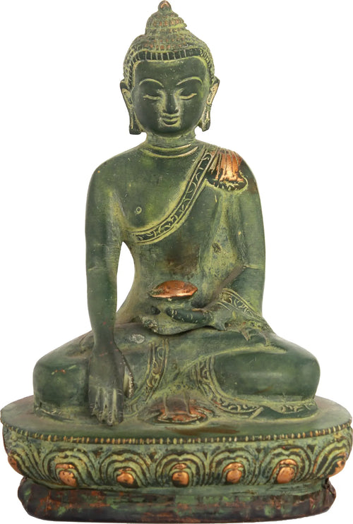 5" Handmade Brass Buddha Seated on Lotus Bhumisparsha Mudra Sculpture