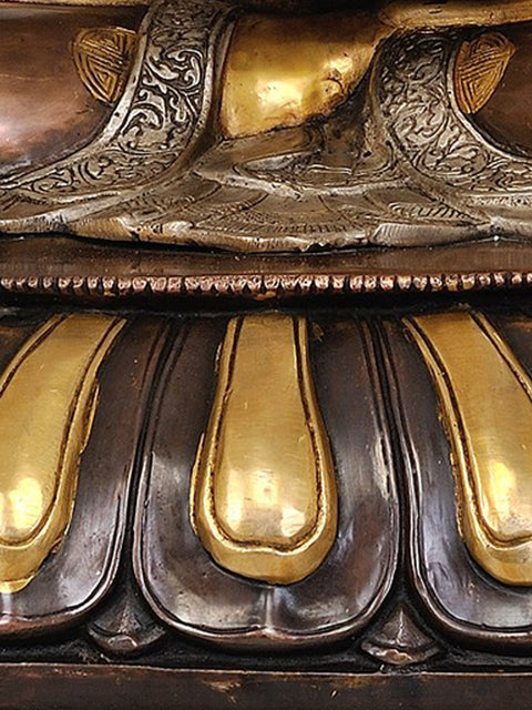 29" Bhumisparsha Mudra Buddha Brass Statue on the Lotus Throne | Handmade | Made in India