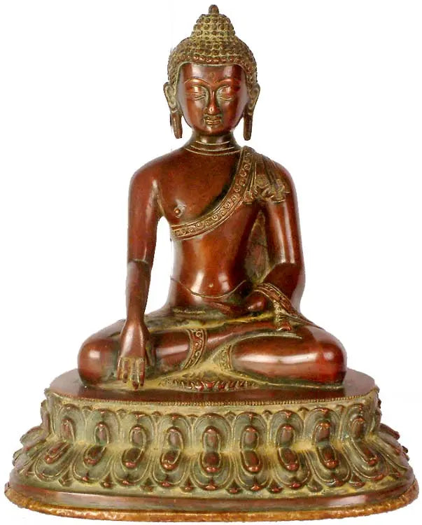 Buddha, His Hand In Bhumisprasha Mudra, The Bliss Of Enlightenment On His Face In Brass | Handmade | Made In India