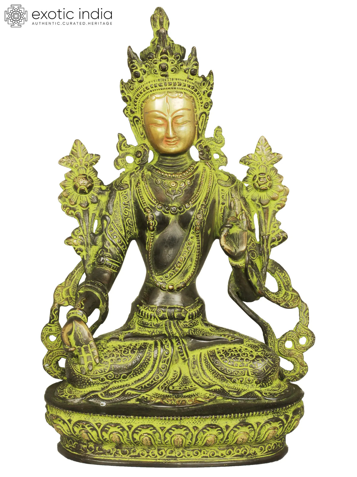12" Tibetan Buddhist Goddess White Tara in Brass | Handmade | Made In India