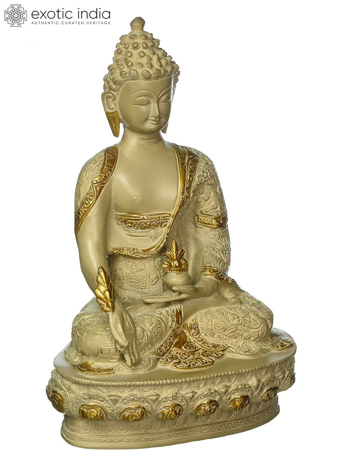 13" Medicine Buddha Brass Statue Handmade with Hand Carving