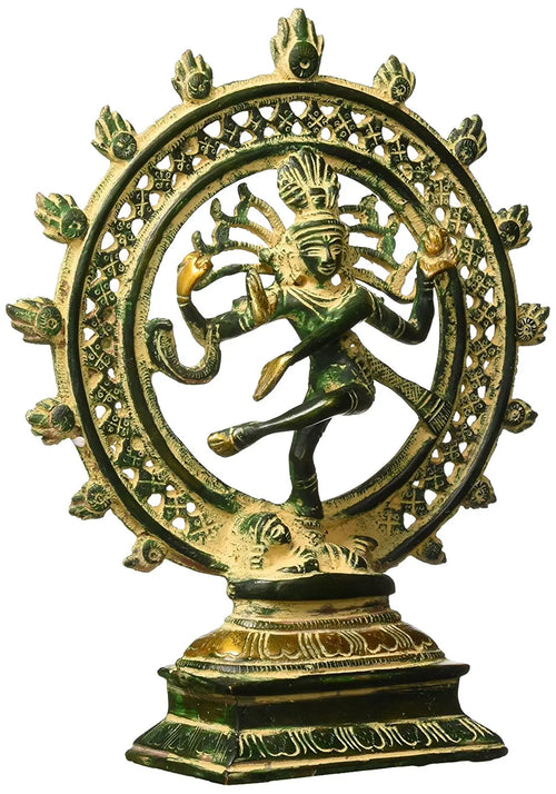 9" Antique Nataraj Dancing Shiva Handmade Brass Statue