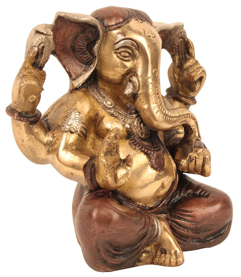 5" Seated Ganesha, Blessing His Devotees In Brass | Handmade | Made In India
