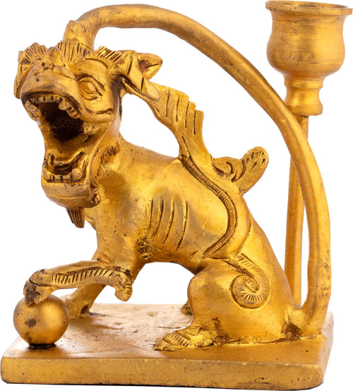 Roaring Lion Brass Candle Stand for Home Decor