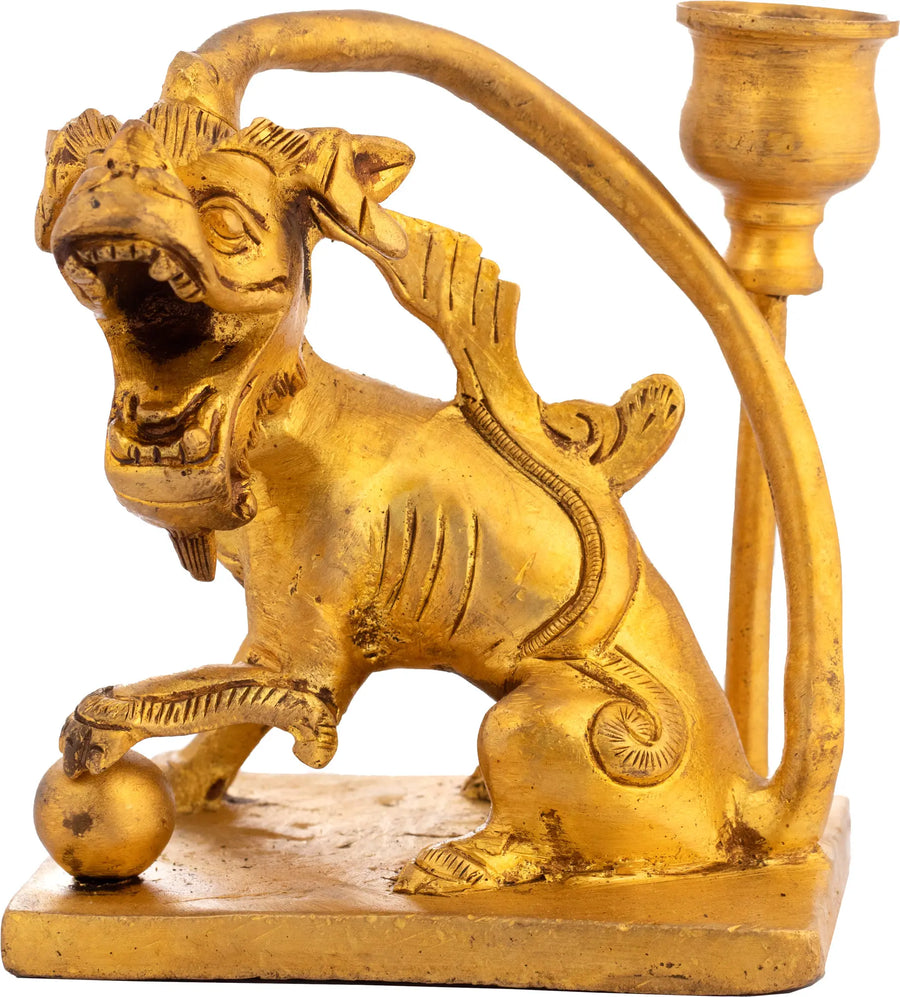 Roaring Lion Brass Candle Stand for Home Decor