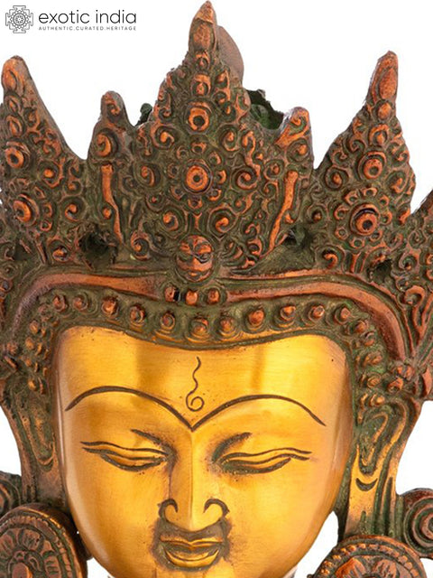14" Buddha in Bhumisparsha Mudra with Exquisite Crown & Karnaphool | Handmade Brass Idol