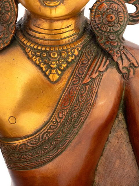 14" Buddha in Bhumisparsha Mudra with Exquisite Crown & Karnaphool | Handmade Brass Idol