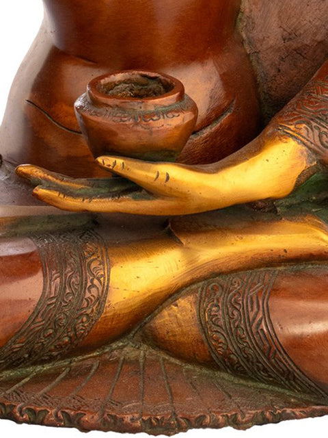 14" Buddha in Bhumisparsha Mudra with Exquisite Crown & Karnaphool | Handmade Brass Idol