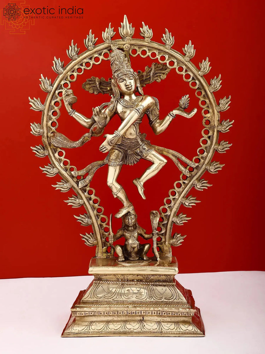 19" Nataraja Brass Statue with Ringed Aureole - Handmade