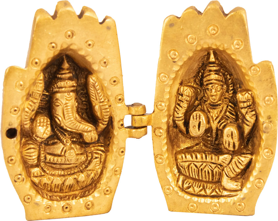 3" Ganesha Lakshmi Brass Idol Set Two Shrines Handmade