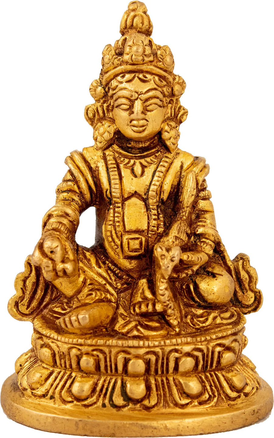 3" Seated Kubera Brass Statue Handmade