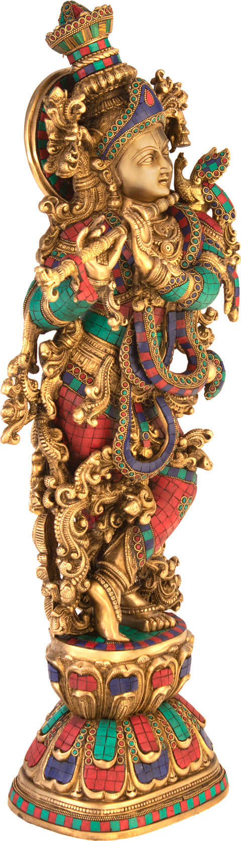 30" Inlay Murli Krishna In Brass | Handmade | Made In India