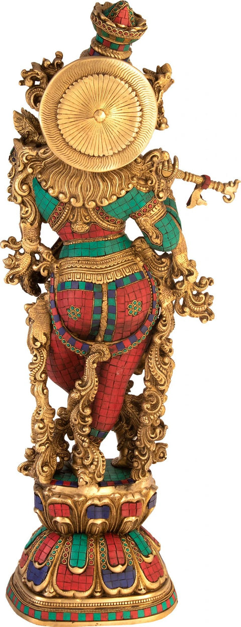 30" Inlay Murli Krishna In Brass | Handmade | Made In India