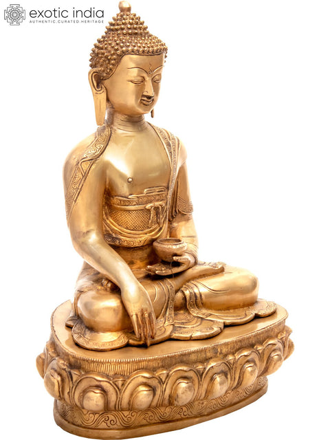 22" Tibetan Buddhist Lord Buddha in Earth-Witness Gesture In Brass | Handmade | Made In India
