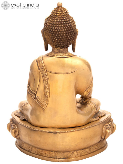 22" Tibetan Buddhist Lord Buddha in Earth-Witness Gesture In Brass | Handmade | Made In India