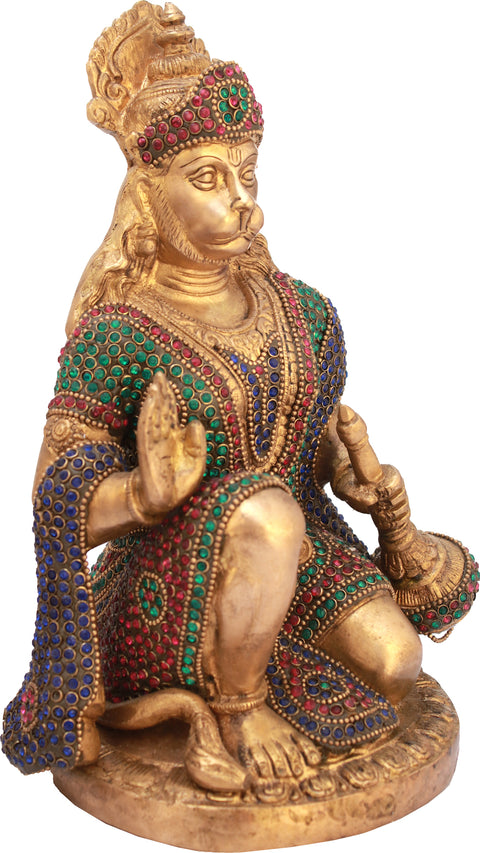 9" Hanuman Ji Granting Abhaya In Brass | Handmade | Made In India