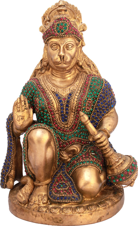 9" Hanuman Ji Granting Abhaya In Brass | Handmade | Made In India