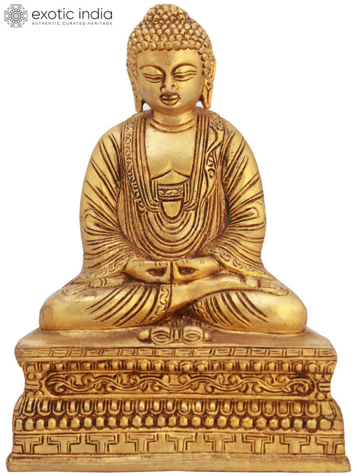 7" Handmade Tibetan Buddhist Lord Buddha Dhyan Mudra Brass Statue