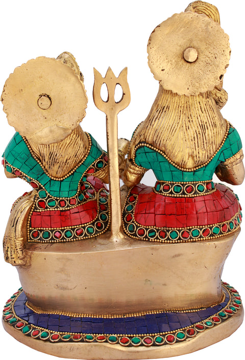 9" Shiva-Parvati Seated on Kailasha In Brass | Handmade | Made In India