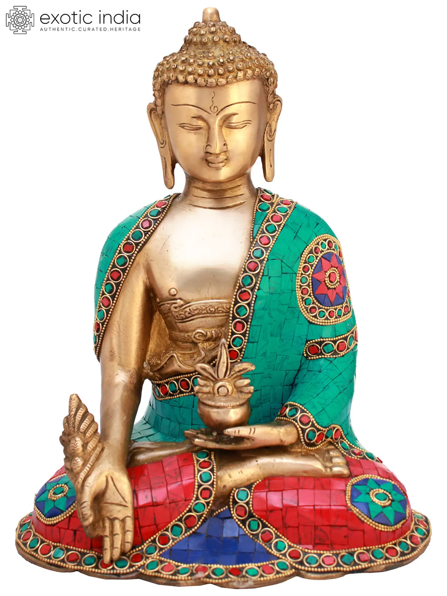 12" Handmade Tibetan Buddhist Medicine Buddha Brass Statue