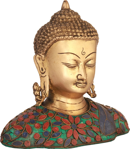 6" Lord Buddha Brass Bust Handmade Statue for Home Decor