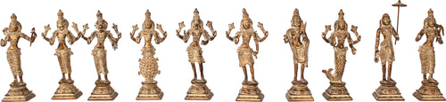 9" Dashavatara Ten Incarnations of Vishnu Brass Statue Handmade
