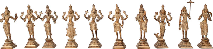 9" Dashavatara: Ten Incarnations of Lord Vishnu ( Matshya, Kurma, Varaha, Narasimha, Vaman, Parashurama, Rama, Balarama, Krishna and Kalki) In Brass | Handmade | Made In India