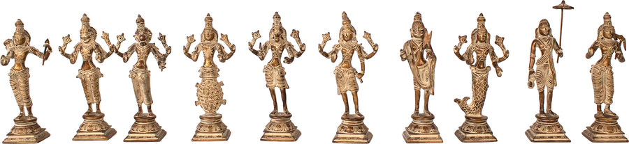 9" Dashavatara Ten Incarnations of Vishnu Brass Statue Handmade