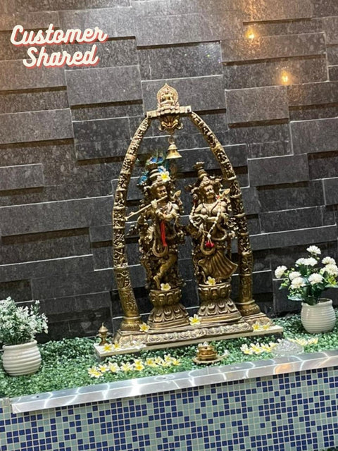 45" Large Embellished Radha Krishna Brass Statue with Temple Aureole & Krishna Leela Episodes