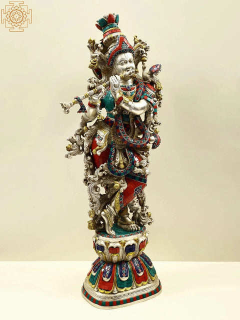Superfine Large Size Brass Krishna Statue Playing Flute