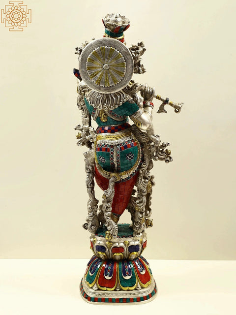 Superfine Large Size Brass Krishna Statue Playing Flute