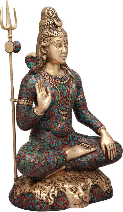 22" Mahayogi Shiva in Ashirwad Mudra In Brass | Handmade | Made In India