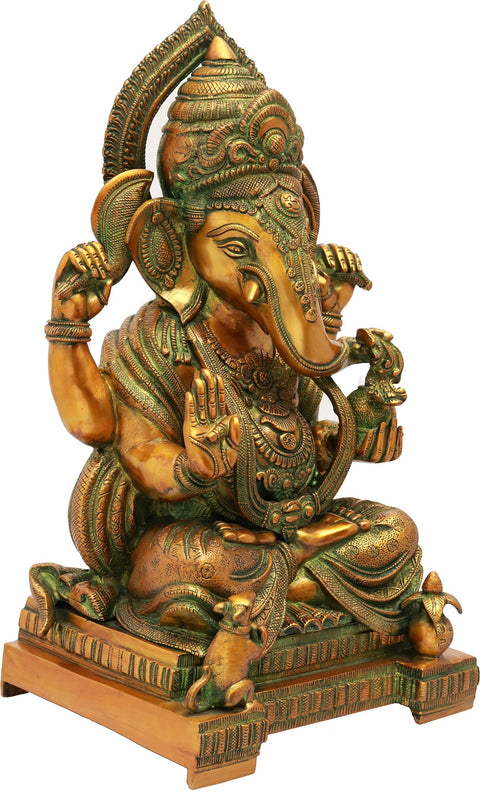 18" Crowned Ganesha In Brass | Handmade | Made In India