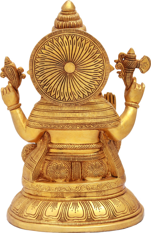15" Finely Carved Lord Ganesha In Brass | Handmade | Made In India
