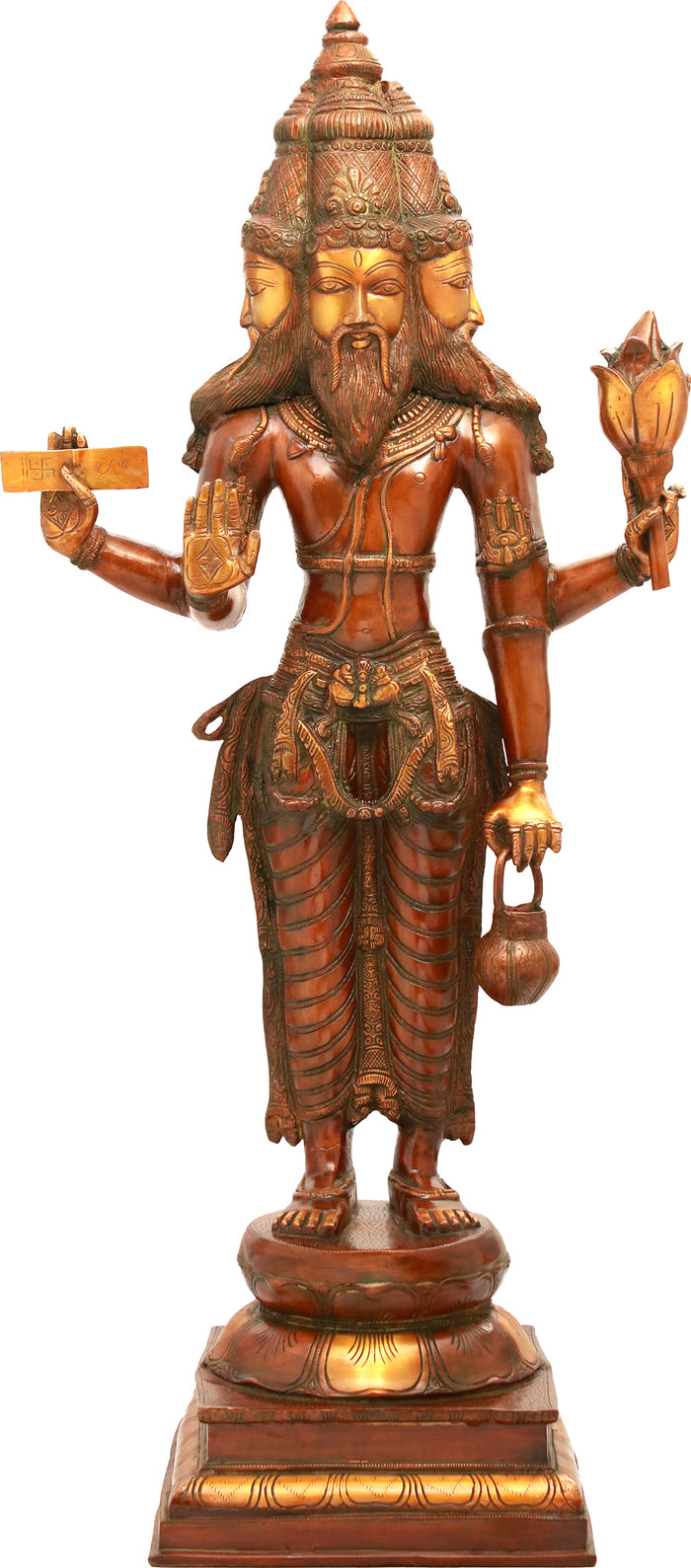 38" Large Size Lord Brahma In Brass | Handmade | Made In India