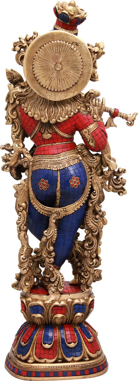 30" Large Size Krishna - The Divine Flutist In Brass | Handmade | Made In India
