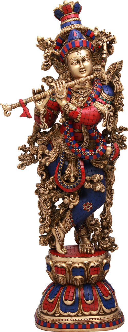 30" Large Krishna Divine Flutist Handmade Brass Statue