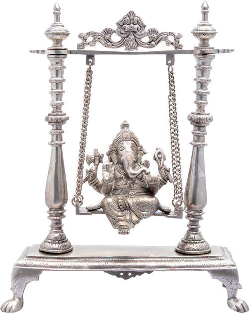 16" Lord Ganesha on Swing Handmade Brass Idol