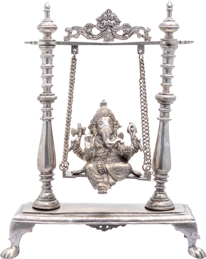 16" Lord Ganesha on Swing Handmade Brass Idol