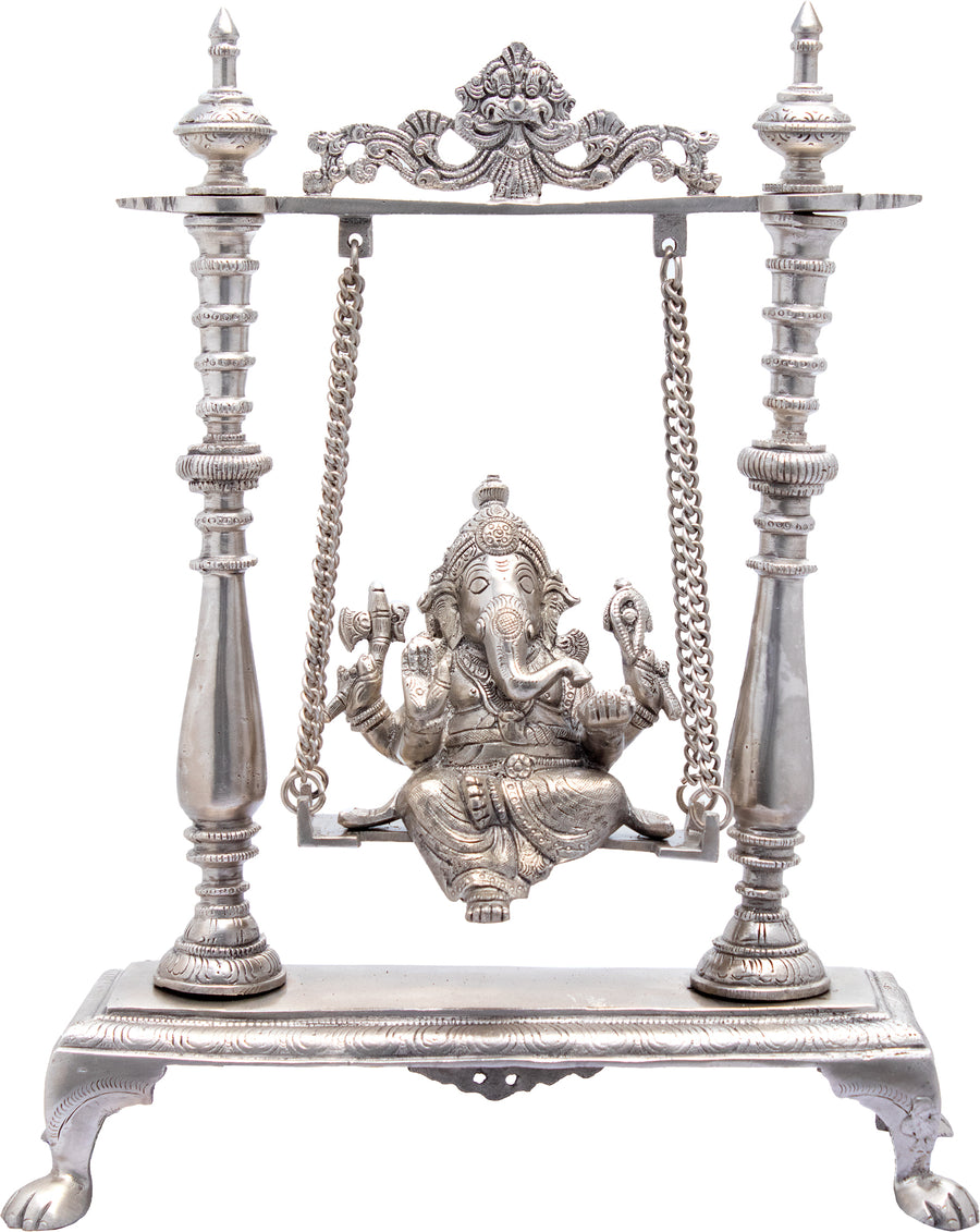 16" Lord Ganesha on Swing Handmade Brass Idol