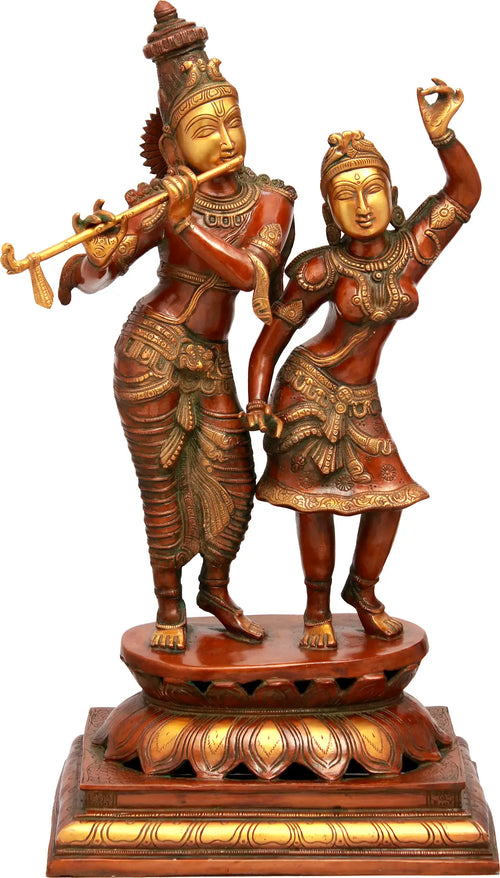 23" Radha Krishna Dancing Brass Statue - Handmade Home Decor