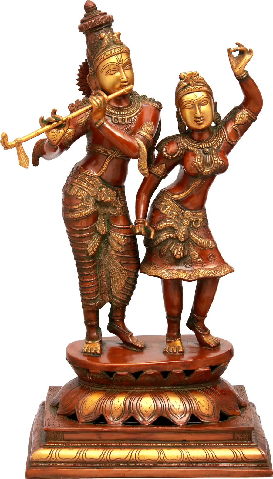 23" Radha Krishna Dancing Brass Statue - Handmade Home Decor