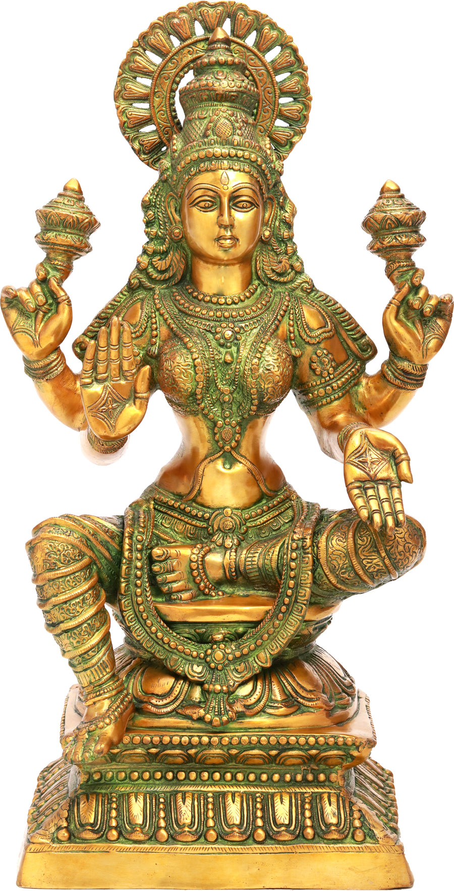31" Large Seated Goddess Lakshmi Brass Statue Handmade