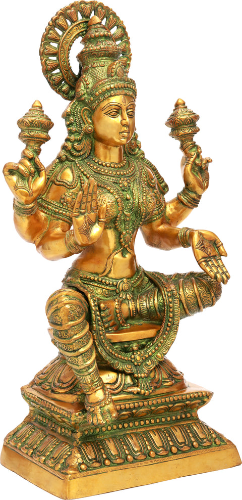 31" Large Size Seated Goddess Lakshmi In Brass | Handmade | Made In India